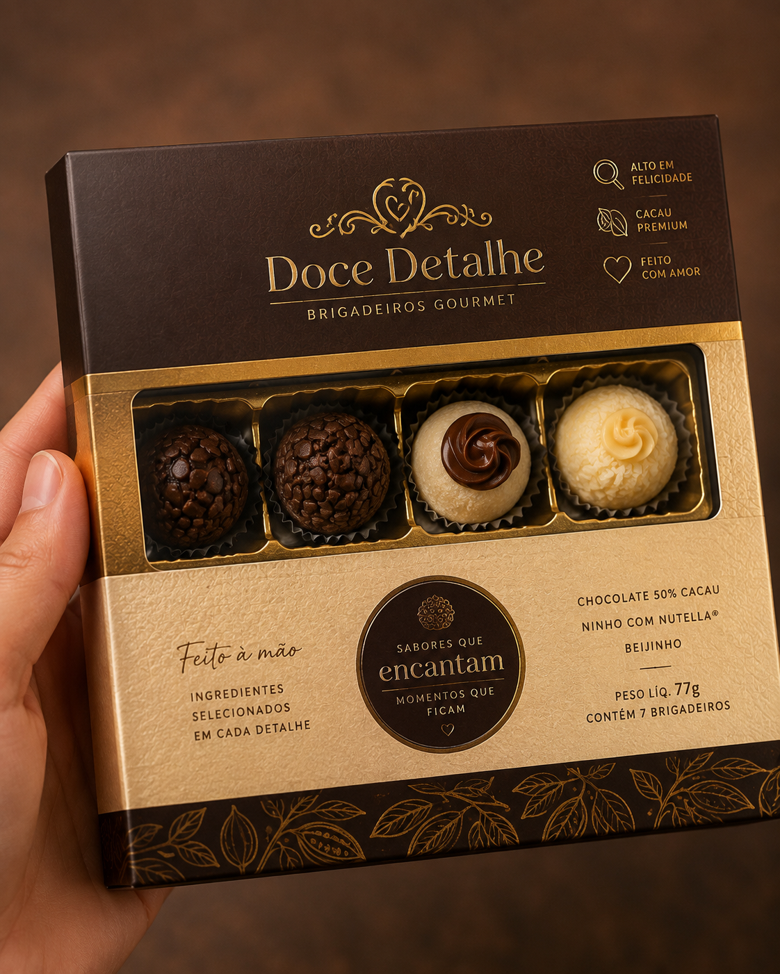 Caixa premium Doce Detalhe com 7 brigadeiros gourmet sortidos