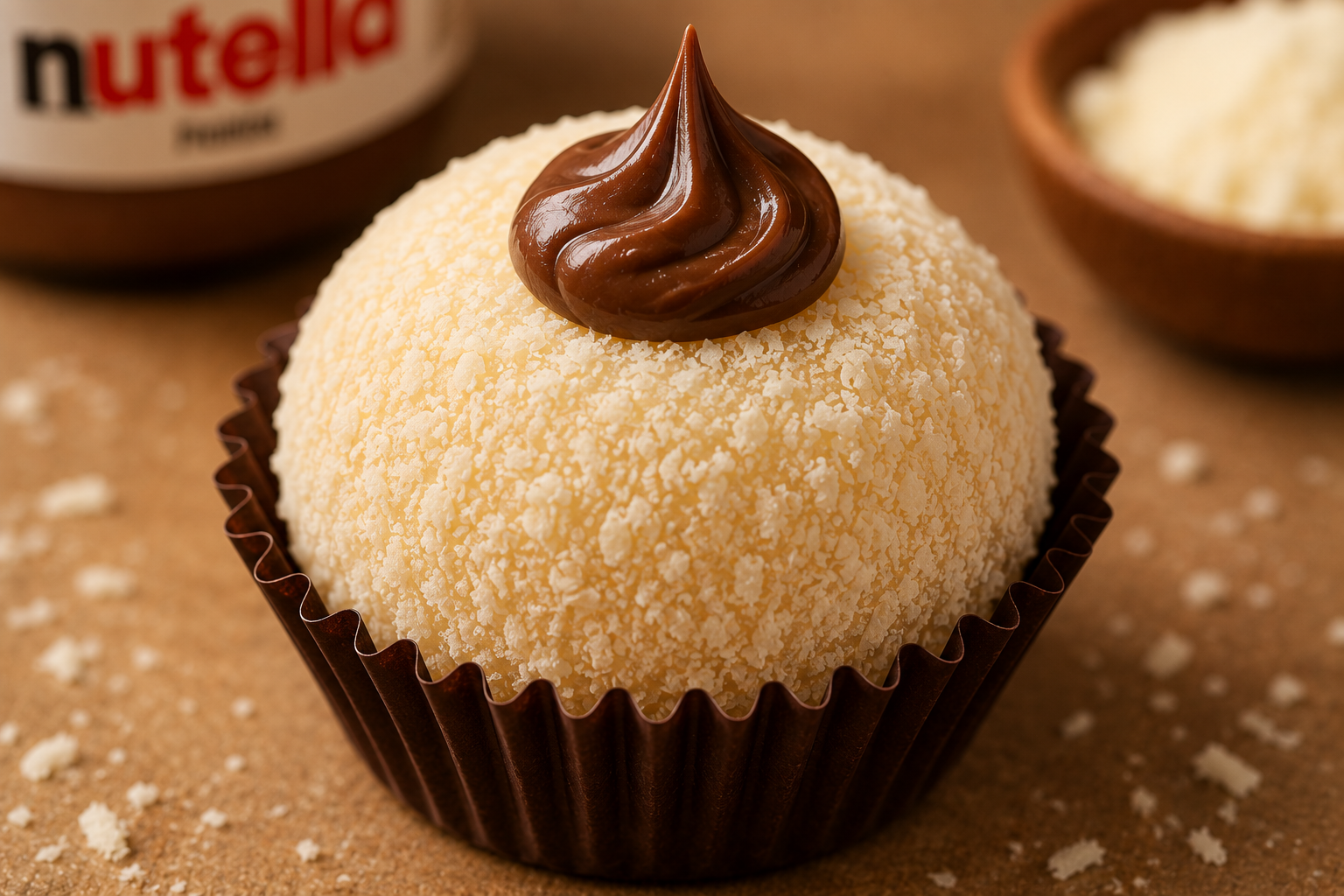 Brigadeiro de leite ninho com um bico de Nutella no topo